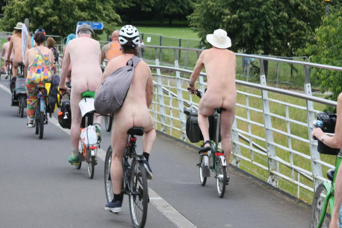 Dozens of naked cyclists set off from Millennium Bridge on a seven-mile ride through the city <i>(Image: Dylan Connell)</i>