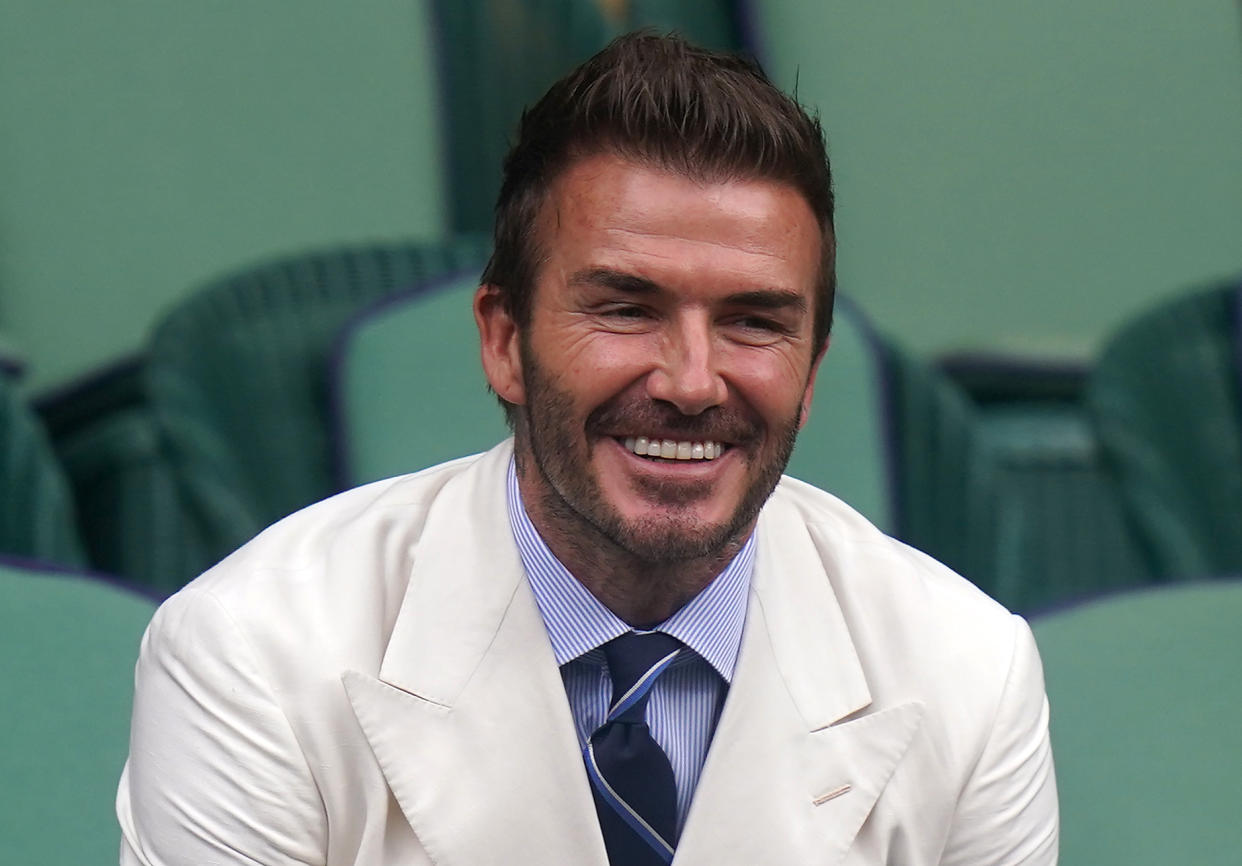 David Beckham in the royal box on centre court on day eleven of Wimbledon at The All England Lawn Tennis and Croquet Club, Wimbledon. Picture date: Friday July 9, 2021. (Photo by Adam Davy/PA Images via Getty Images)