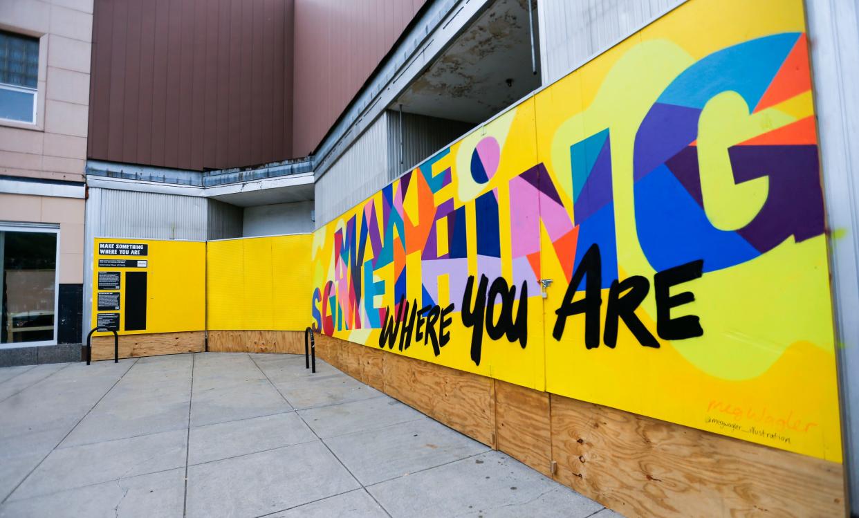 Artist Meg Wagler painted a new mural in the southwest corner of Park Central Square between the Park Central Branch Library and LA Luna Hair Academy.