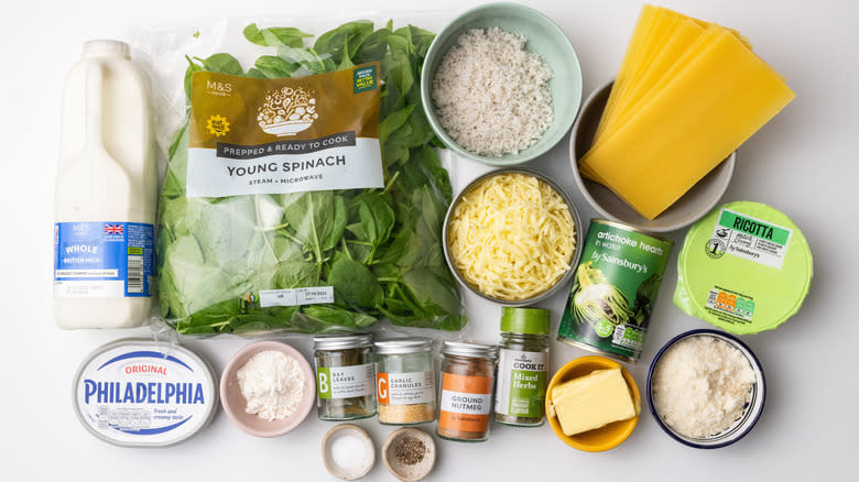 white spinach and artichoke lasagna ingredients