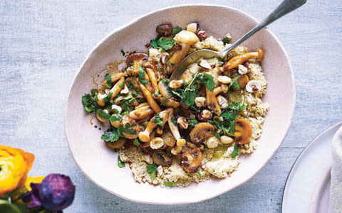 Cauli ‘polenta’ with shimeji and hazelnuts - Credit: Nassima Rothacker