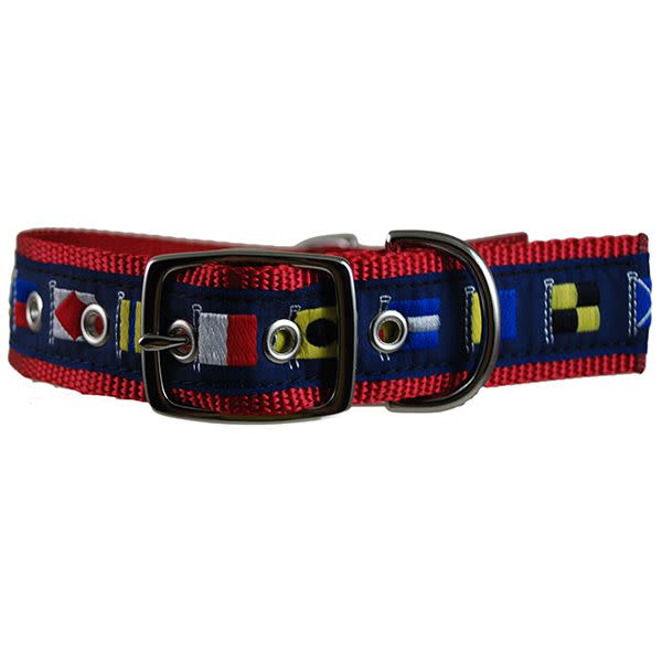 13) Code Flag Embroidered Dog Collar, Red/Blue, M