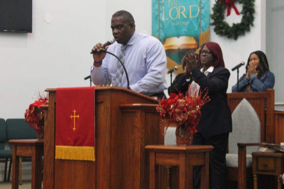 Deacon Sam Means of DaySpring Baptist Church presided over the joint Watch Night service held at DaySpring with Emanuel Baptist Church on New Year's Eve.
(Photo: Photo by Voleer Thomas/For The Guardian)