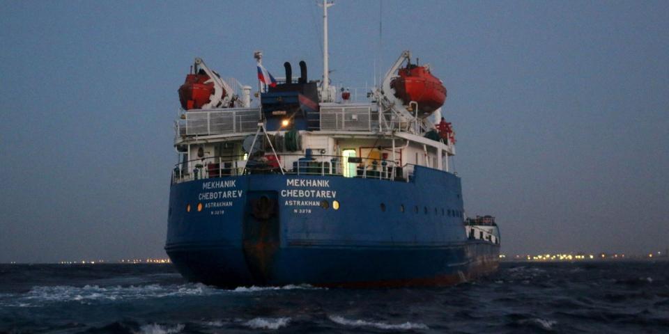 A Russian-flagged oil tanker is seen in Tripoli Naval Base after coast guard of the central region guards captured it, September 16, 2015