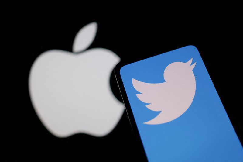 FILE PHOTO: Illustration shows Apple and Twitter logos