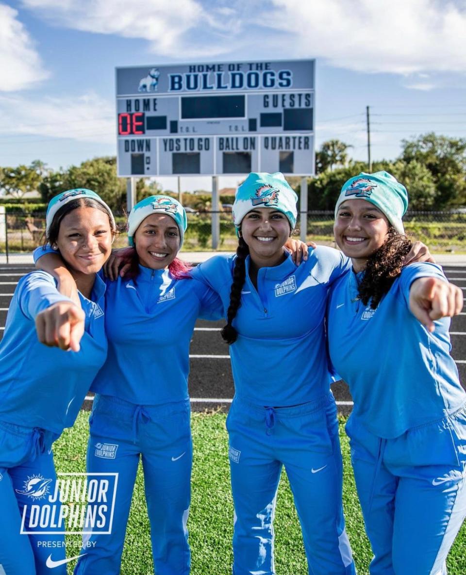 Ahead of their inaugural season, Dr. Joaquin Garcia High's girls flag football team received some gear from the Miami Dolphins to help their strong start.
