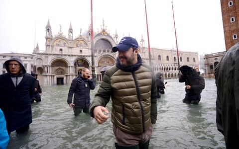 Matteo Salvini, seen here visiting flooded Venice, hopes to take Emilia-Romagna from the centre-Left - Credit: Filippo Monteforte/AFP