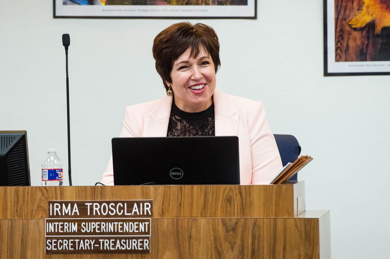 Irma Trosclair named superintendent at the Lafayette Parish School Board meeting Wednesday, March 11, 2020.