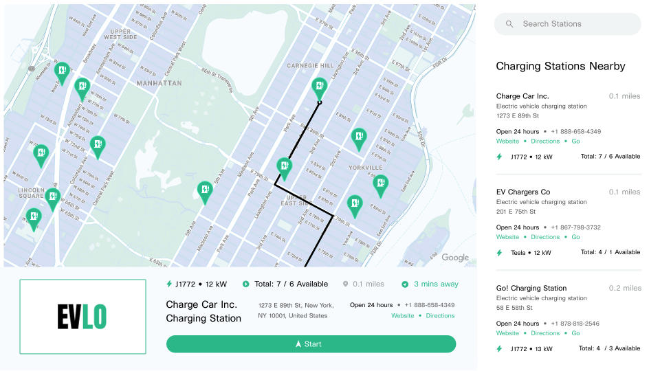 a map of nearby charging stations