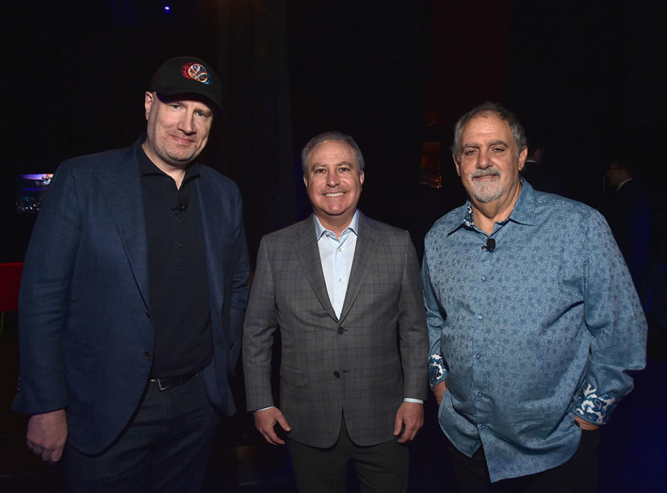 Marvel Studios president Kevin Feige, Disney Studios content chairman Alan Bergman and producer Jon Landau - Credit: Alberto E. Rodriguez/Getty Images
