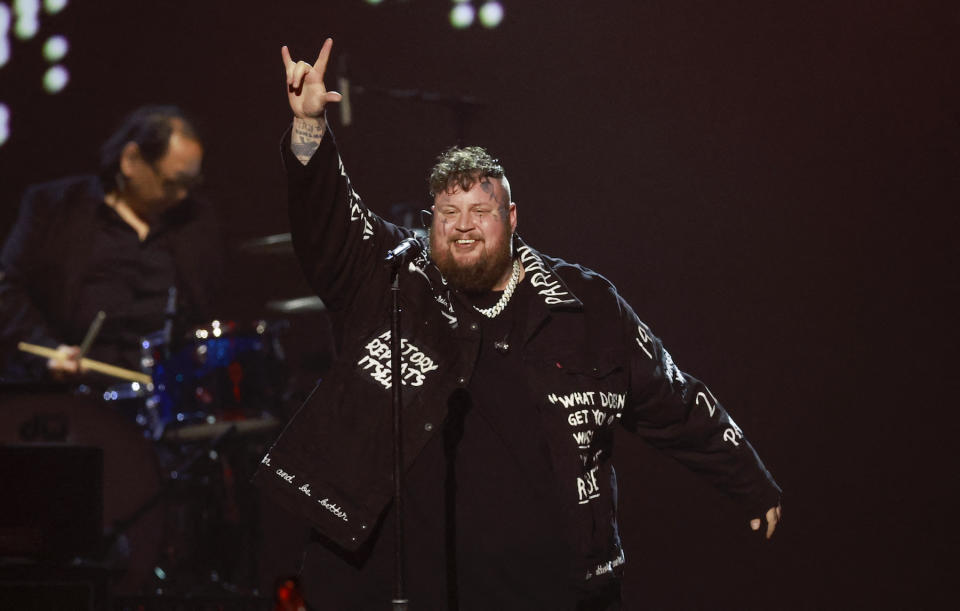 US rapper Jelly Roll performs on stage during the 2024 MusiCares Person of the Year gala at the LA Convention Center in Los Angeles, February 2, 2024. (Photo by Michael TRAN / AFP)