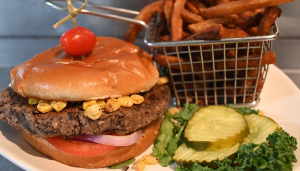 Slap Shotz’ black bean veggie burger is made in-house.