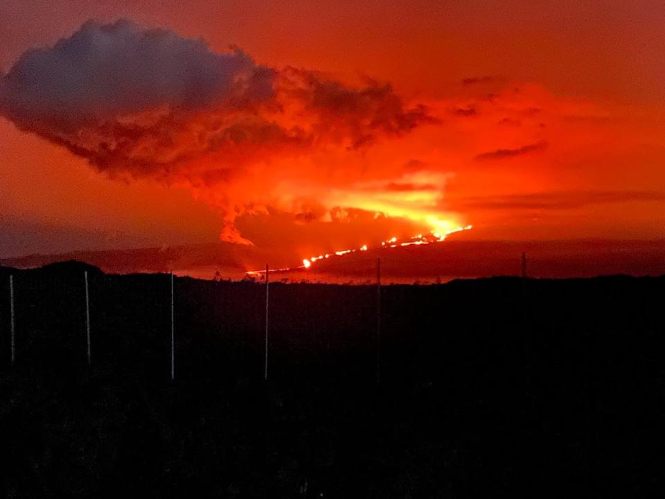 Mauna Loa erupting on Dec. 5, 2022 as seen from Hilo, Hawaii. (Ali Asgary), Author provided