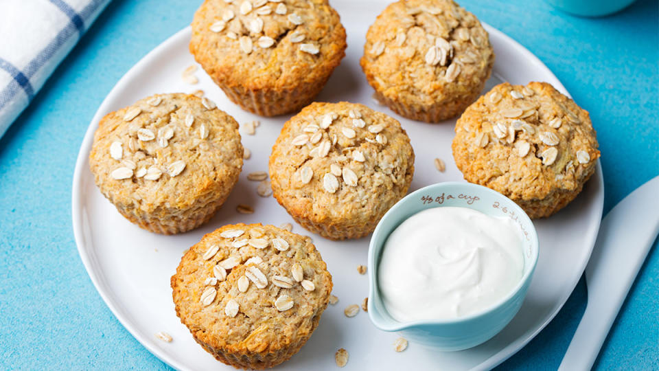 Plate of muffins made with flaxseed to increase intake of good fats for weight loss