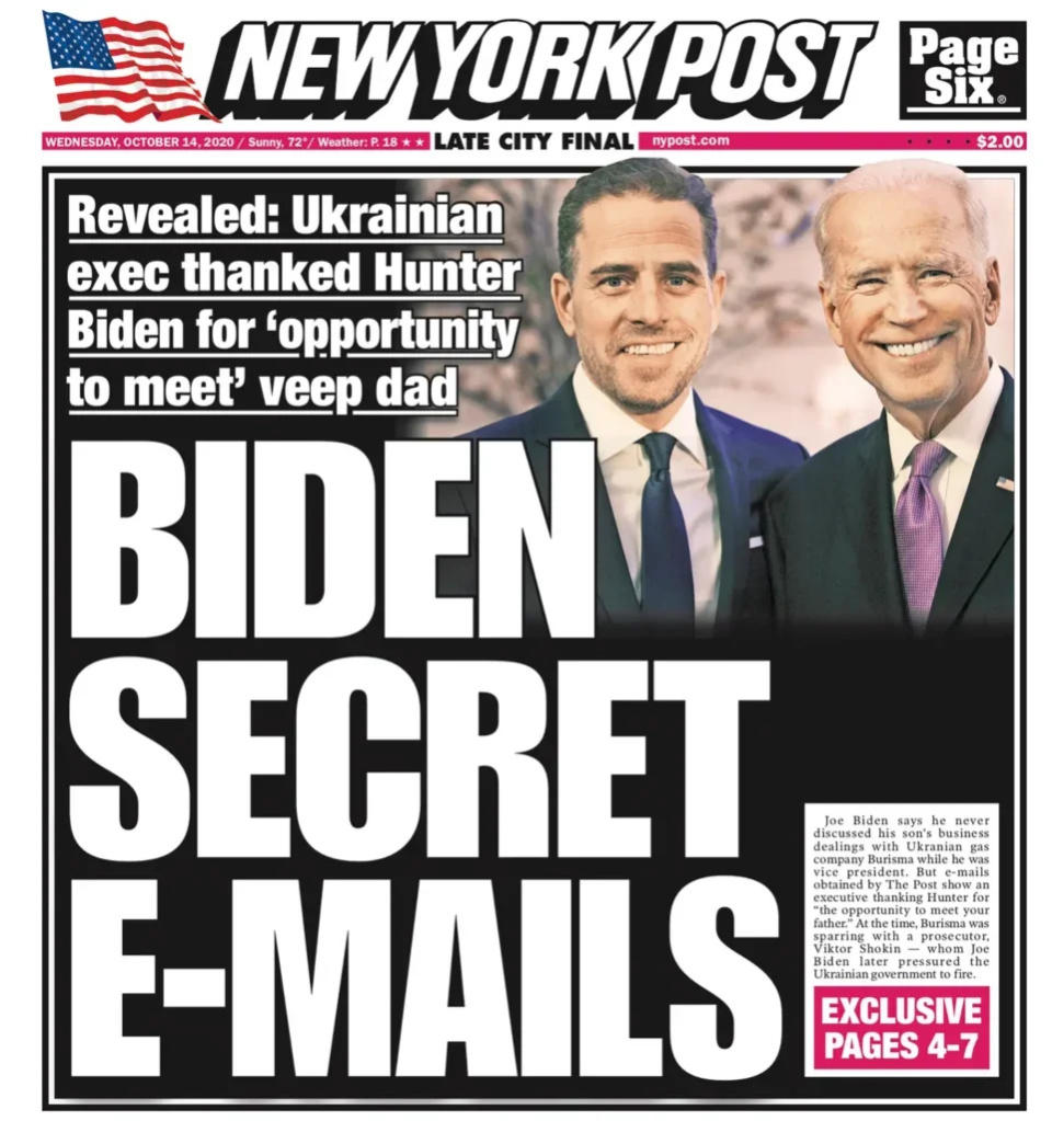 The New York Post’s Hunter Biden story, published just before the 2020 election