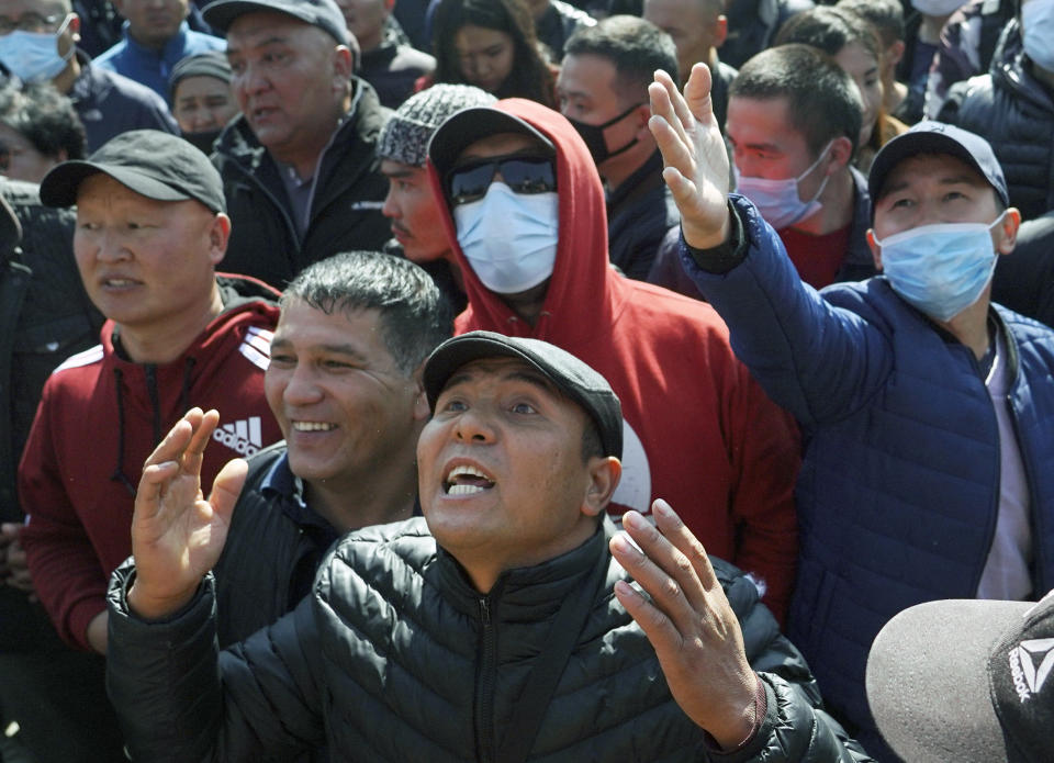 Opposition supporters in Bishkek, Kyrgyzstan, call for new government to resign