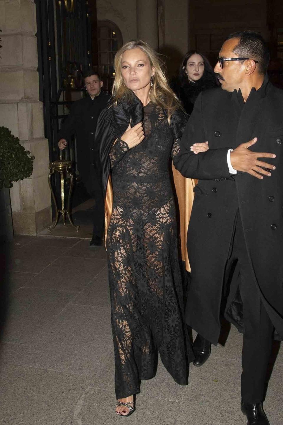 kate moss wore a sheer dress for her 50th birthday in paris 2024