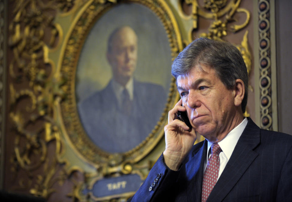 Sen. Roy Blunt, R-Mo., talks on the phone on Capitol Hill in Washington, Tuesday, Dec. 18, 2012. (AP Photo/Susan Walsh)