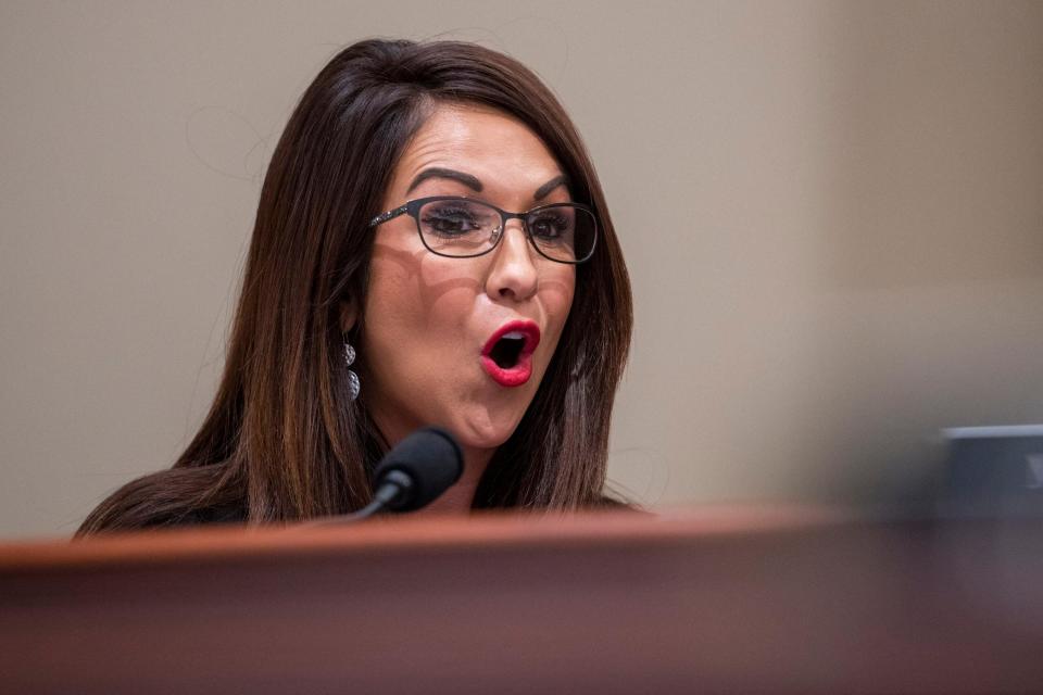 Lauren Boebert speaking during a House committee meeting