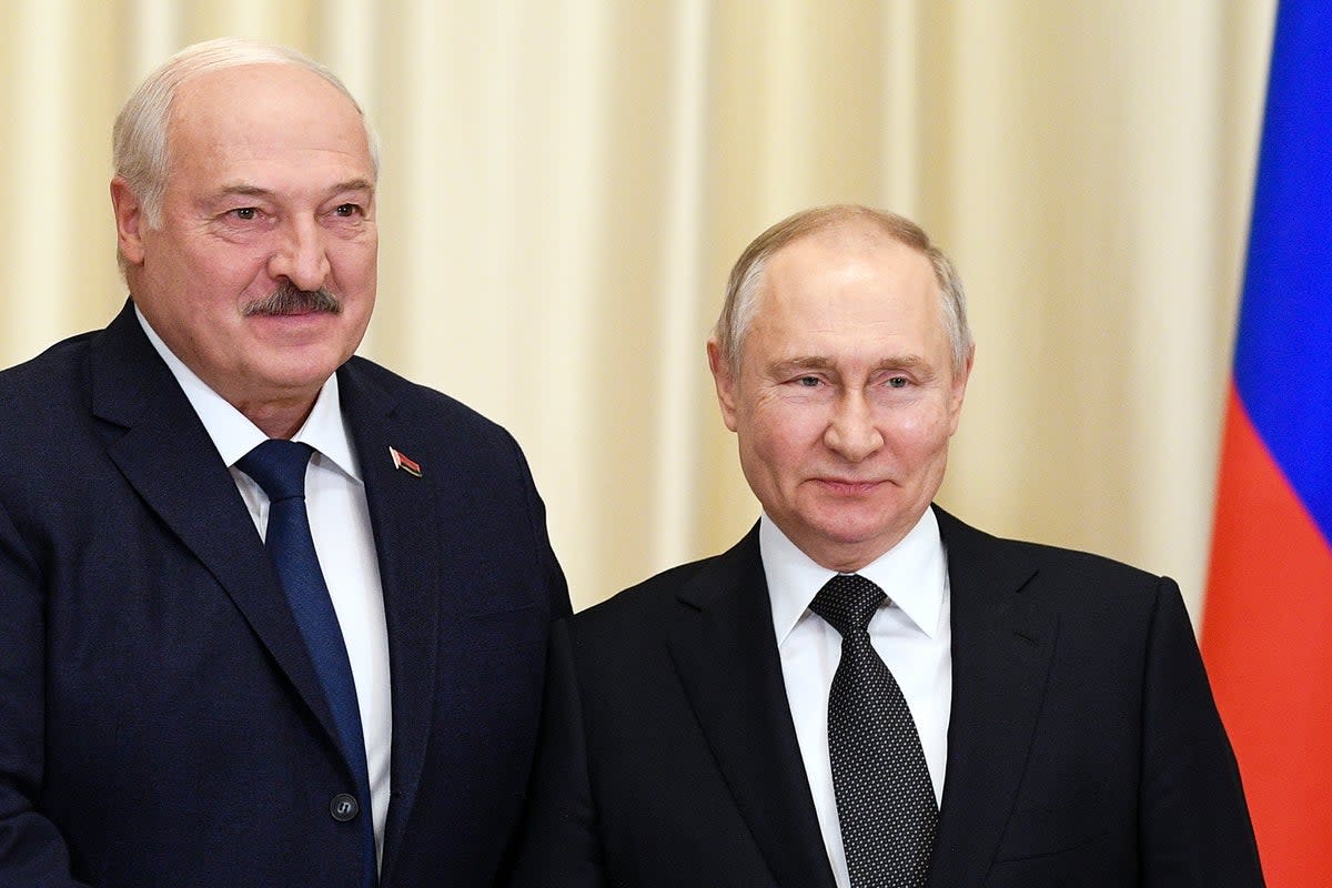 Belarus’ Lukashenko with Putin at a previous meeting (AP)