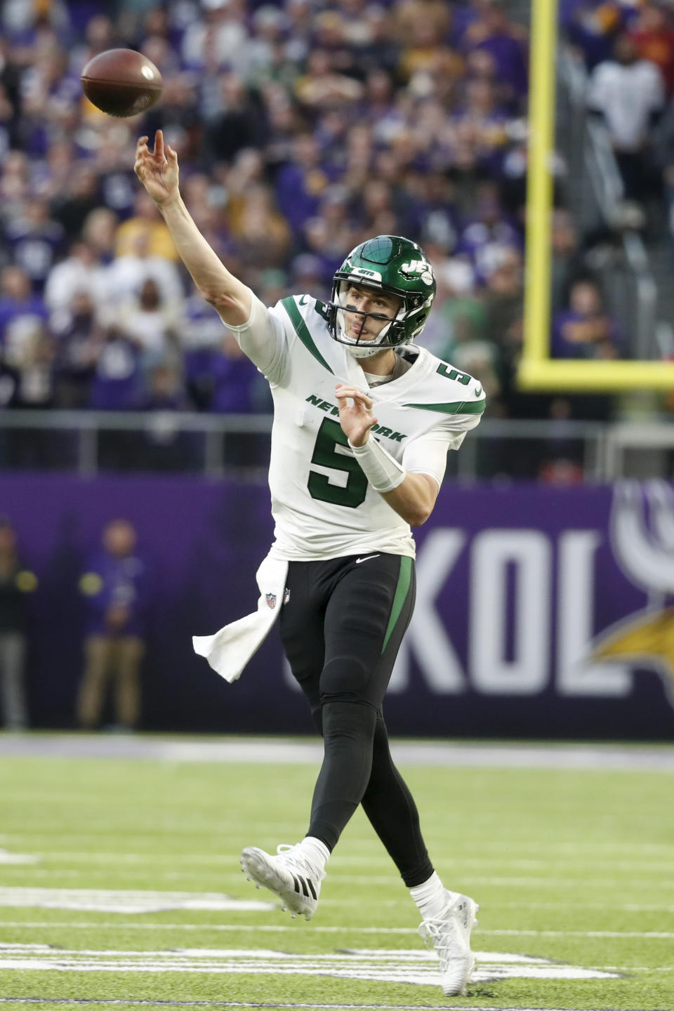 New York Jets quarterback Mike White throws a pass during the second half of an NFL football game against the Minnesota Vikings, Sunday, Dec. 4, 2022, in Minneapolis. The Vikings won 27-22. (AP Photo/Bruce Kluckhohn)