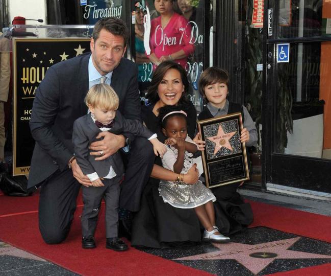 Peter Hermann, son Andrew, daughter Amaya, actress Mariska Hargitay and son August attend Mariska Hargitay's Star ceremony on The Hollywood Walk of Fame held on November 8, 2013 in Hollywood, California