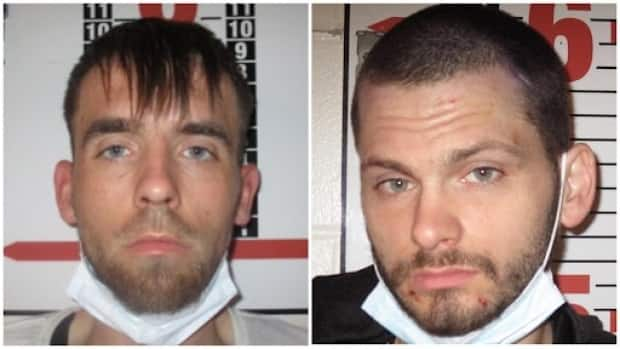 The province's Justice Department is warning of Chad Stephen Clarke, left, and Thomas Joseph Smith, who escaped the Central Nova Scotia Correctional Facility in Dartmouth, N.S., on Thursday evening. (Nova Scotia Justice Department - image credit)