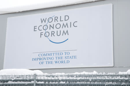 Logo of the World Economic Forum (WEF) is seen in Davos, Switzerland Januar 12, 2019. REUTERS/Arnd Wiegmann