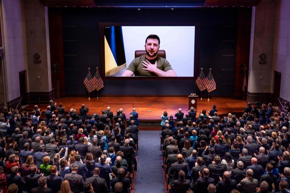 Ukrainian President Volodymyr Zelensky addresses the US Congress (POOL/AFP via Getty Images)