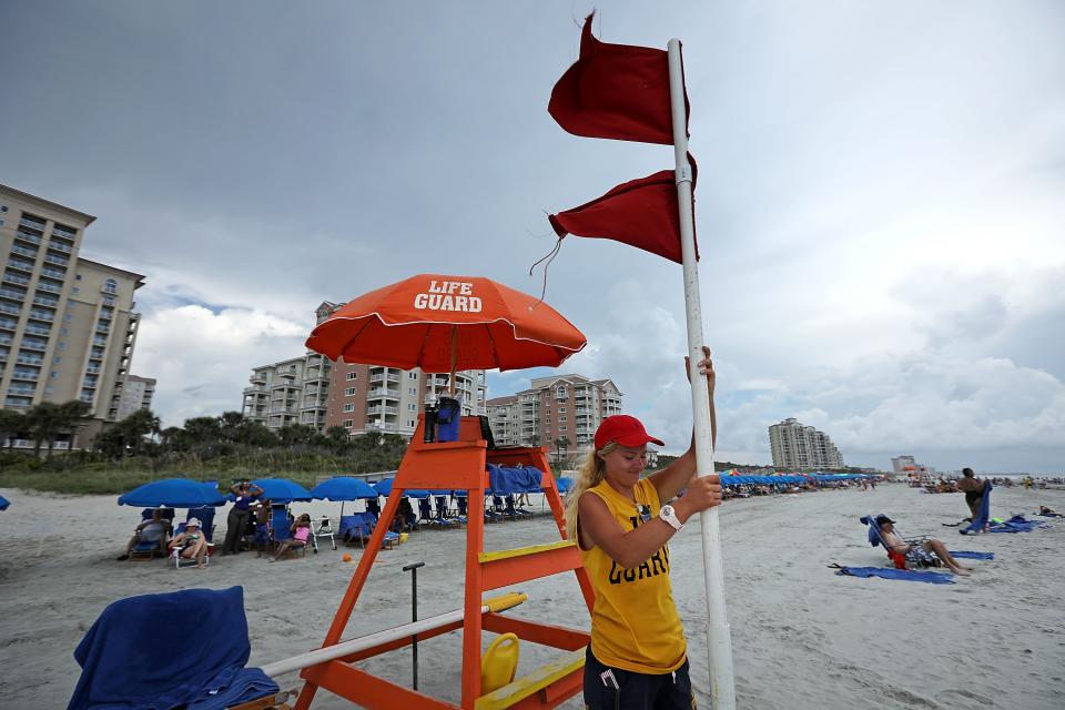 A lifeguard raises a double red flag August 21, 2017 in Myrtle Beach, South Carolina. Canada’s credit-to-GDP gap has been identified as a concern by an international banking watchdog. (Photo by Chip Somodevilla/Getty Images)