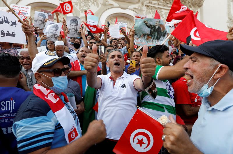 Supporters of Tunisian President Kais Saied rally in Tunis