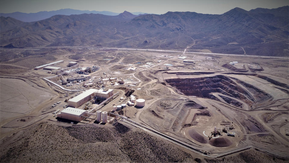 This undated photo provided by JHL Capital Group LLC shows the Mountain Pass Mine in San Bernardino County, Calif. the only producer of rare earth minerals in the United States. Rising trade tensions have many people worried about the 17 exotic-sounding rare earth minerals needed to make high-tech products like robotics, drones and electric cars. But trade experts say China's recent threats to stop all imports of the minerals to the U.S. are not cause for panic. (JHL Capital Group LLC. via AP)