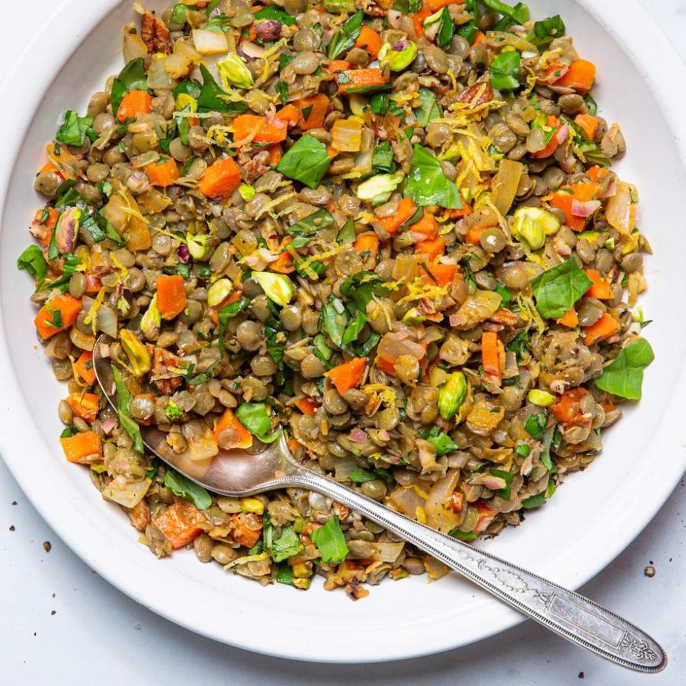 <p>This super versatile <a href="https://www.delish.com/uk/cooking/a30146161/how-to-cook-lentils/" rel="nofollow noopener" target="_blank" data-ylk="slk:lentil;elm:context_link;itc:0;sec:content-canvas" class="link ">lentil</a> salad is a meal-prepper's dream. It's healthy, it's flexible, it keeps for a full week, and it tastes better the longer it sits! Have we convinced you yet?!</p><p>Get the <a href="https://www.delish.com/uk/cooking/recipes/a33542385/lentil-salad-recipe/" rel="nofollow noopener" target="_blank" data-ylk="slk:Lentil Salad;elm:context_link;itc:0;sec:content-canvas" class="link ">Lentil Salad</a> recipe. </p>