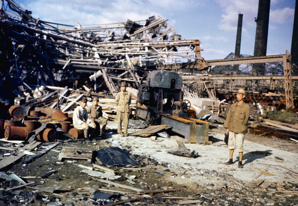 August 1945 damage from the atomic bombing of the Japanese City of Nagasaki at the end of world war two. (Photo: Universal History Archive/UIG via Getty Images)