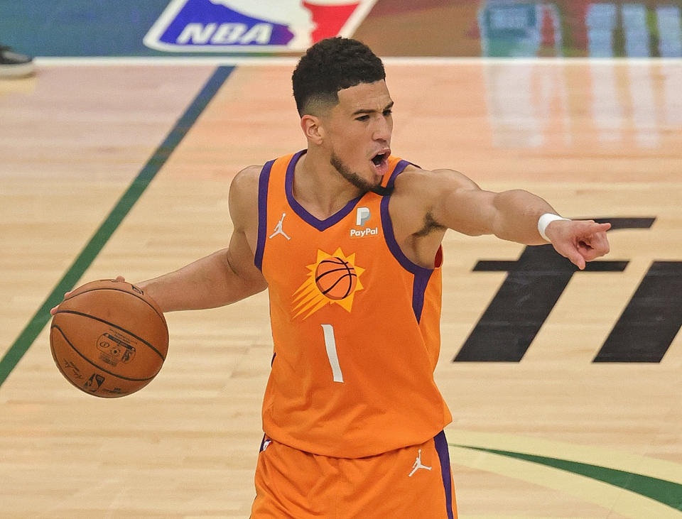 Devin Booker of the Phoenix Suns during the 2021 NBA Finals. 