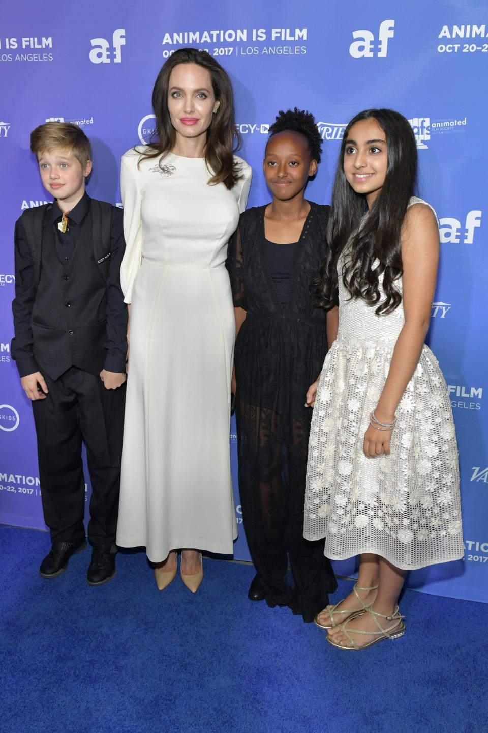 Shiloh Jolie-Pitt, Angelina Jolie, Zahara Jolie-Pitt and Saara Chaudry