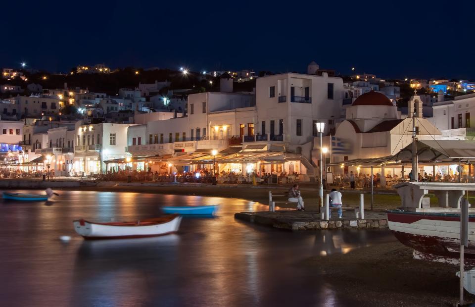 Mykonos old town at night