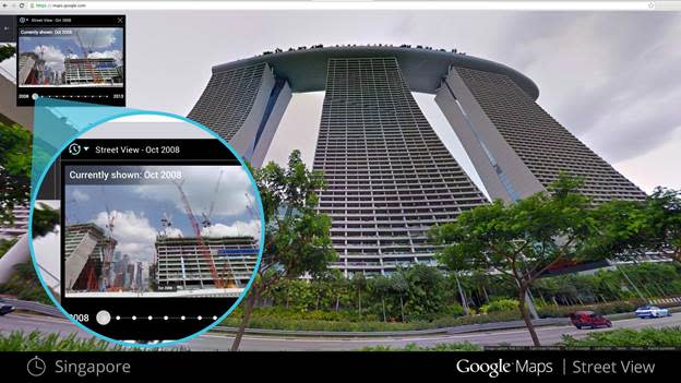 Singapore's Marina Bay Sands, before and after. Photo: Google