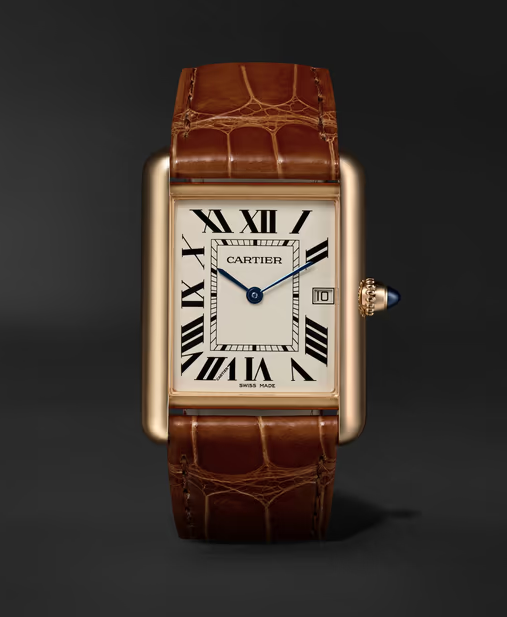 cartier tank watch brown leather gold