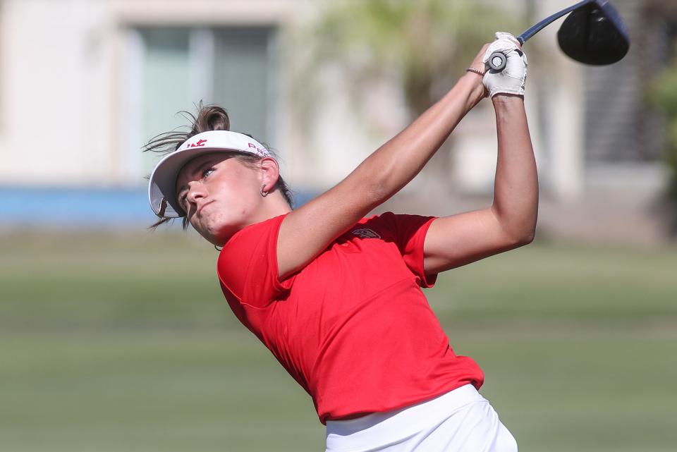 Hailey Hays of Palm Desert tees off on the 13th hole at Big Rock Golf at Indian Springs in La Quinta, Sept. 22, 2022.