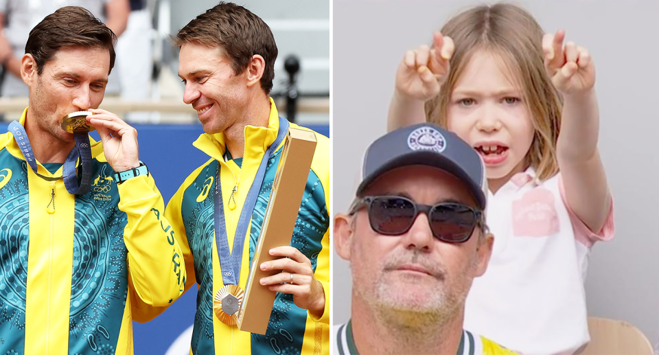 John Peers' daughter Ellie captured the hearts of viewers after willing her dad home in the men's doubles final at the Olympics. Pic: Getty/Eurosport