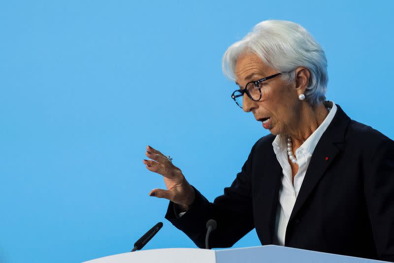 FILE PHOTO: ECB's Lagarde attends a news conference following the monetary policy meeting in Frankfurt