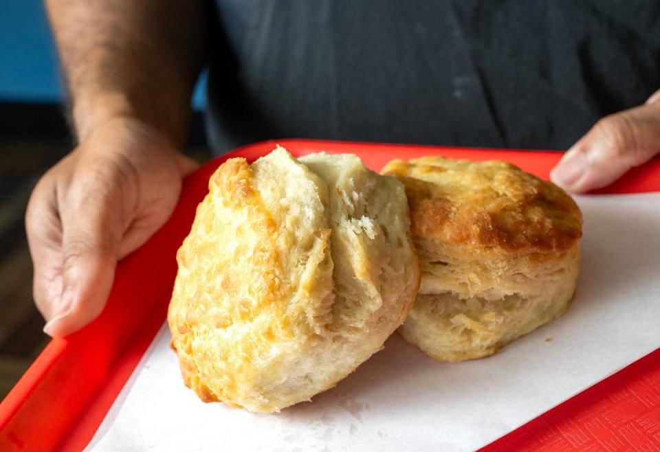 Large, fluffy, buttermilk buscuits are the basis for the biscuit sandwiches at District Biskuits, which opened in 2022 in North Kansas City.