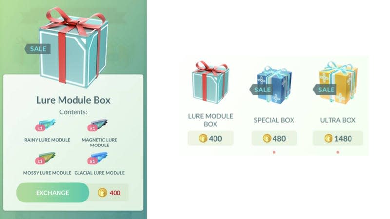 Images showing the Lure Module Box on the Pokemon GO shop.