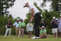 Rory McIlroy, of Northern Ireland, putts on the first green during the final round of the PGA Zurich Classic golf tournament at TPC Louisiana in Avondale, La., Sunday, April 28, 2024. (AP Photo/Gerald Herbert)