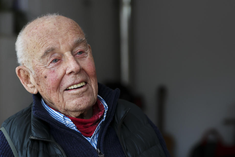 The 93-year-old Polish citizen Andrzej Sitkowski, who was named "Righteous Among the Nations" by Yad Vashem in 1995 talks to the Associated Press during an interview in Durach, Tuesday, Jan. 18, 2022 Andrzej Sitkowski was 15 years old when his mother told him that she had been asked by a neighbour to hide a little Jewish girl from the Nazis at their home. This year, as the world commemorates the 77th anniversary of the liberation of the German Nazi Auschwitz concentration and extermination camp on January 27, 1945, Yad Vashem and the Conference on Jewish Material Claims against Germany have teamed up to highlight the stories of "Righteous Rescuers" the people who risked everything, even their own lives, to save Jews from getting murdered by the Nazis and their henchmen. (AP Photo/Alexandra Beier)