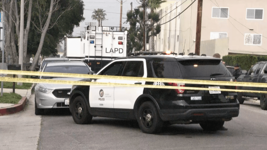 Police respond to an officer-involved shooting in Reseda on March 21, 2024.