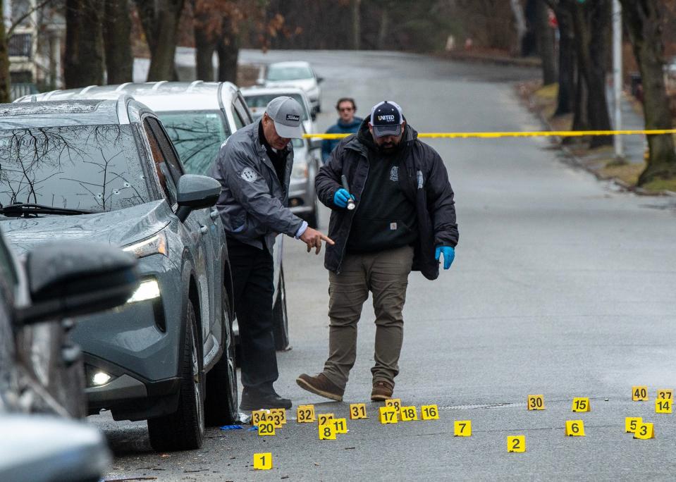 Worcester police investigate a shooting on Englewood Avenue Tuesday.