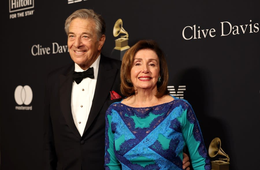 Paul Pelosi and Nancy Pelosi attend the Grammy Awards on February 03, 2024 in Beverly Hills, California. (Photo by Amy Sussman/Getty Images)