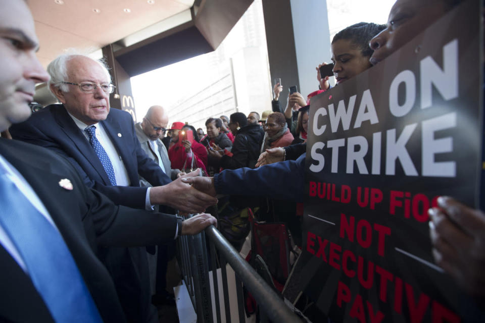 Greeting striking workers